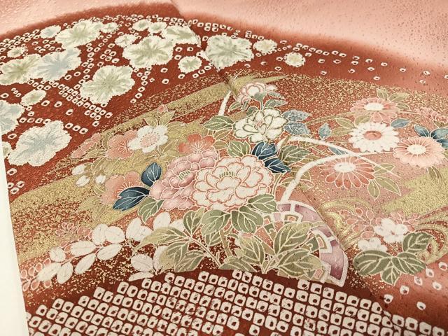 平和屋着物●訪問着　流水鹿の子花鳥文　暈し染め　金彩　正絹　逸品　CABC9850vp