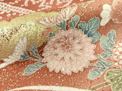 平和屋着物●訪問着　流水鹿の子花鳥文　暈し染め　金彩　正絹　逸品　CABC9850vp