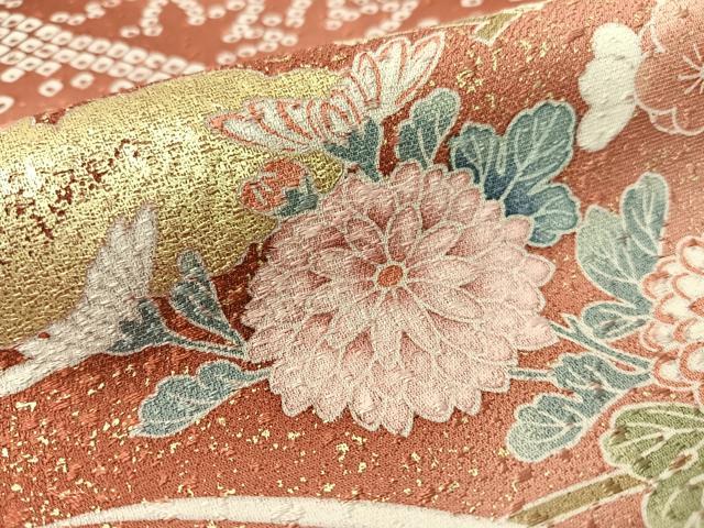平和屋着物●訪問着　流水鹿の子花鳥文　暈し染め　金彩　正絹　逸品　CABC9850vp