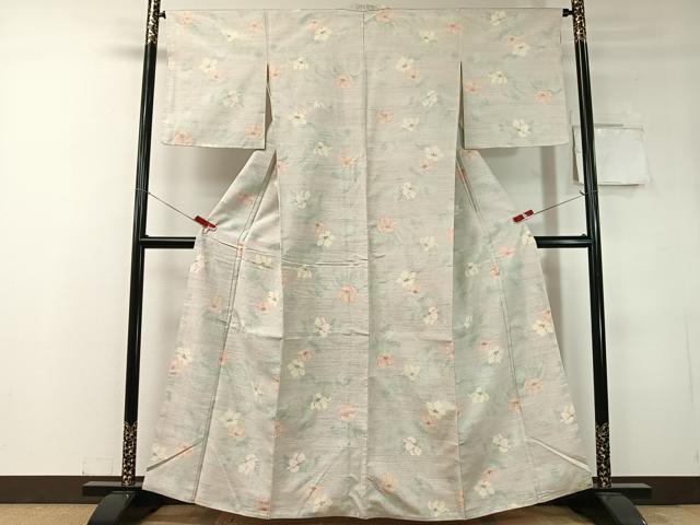 平和屋着物●上質な紬　草花文　正絹　逸品　CABC9852vp