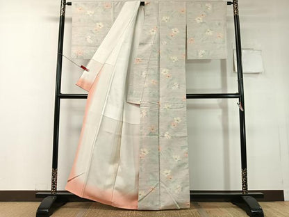 平和屋着物●上質な紬　草花文　正絹　逸品　CABC9852vp