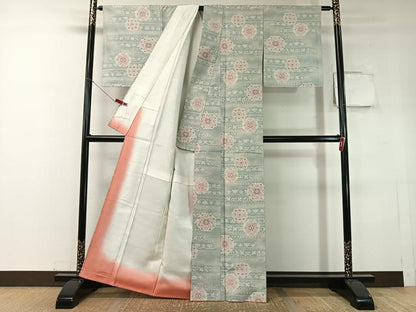 平和屋着物●上質な紬　花唐草文　正絹　逸品　CABC9853vp