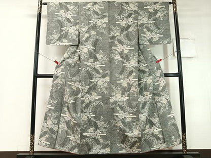 平和屋着物●小千谷紬　霞花文　正絹　逸品　未使用　CABC9854vp