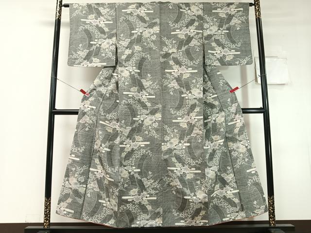 平和屋着物●小千谷紬　霞花文　正絹　逸品　未使用　CABC9854vp