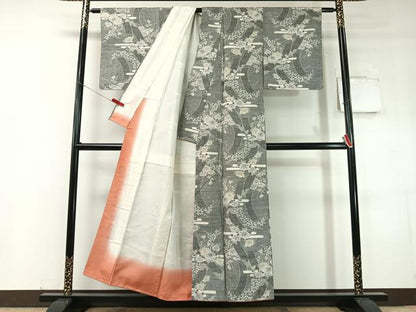 平和屋着物●小千谷紬　霞花文　正絹　逸品　未使用　CABC9854vp