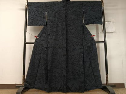 平和屋着物●結城紬　80亀甲　笹竹花文　正絹　逸品　未使用　CABC9855vp