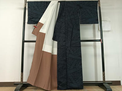 平和屋着物●結城紬　80亀甲　笹竹花文　正絹　逸品　未使用　CABC9855vp