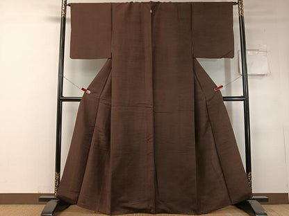平和屋着物●上質な紬　色無地　赤墨色　正絹　逸品　CABC9856vp