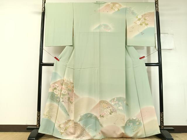 平和屋着物●訪問着　駒刺繍　重ね山花文　暈し染め　金彩　正絹　逸品　CABC9858vp