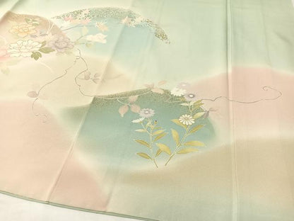 平和屋着物●訪問着　駒刺繍　重ね山花文　暈し染め　金彩　正絹　逸品　CABC9858vp