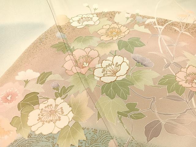 平和屋着物●訪問着　駒刺繍　重ね山花文　暈し染め　金彩　正絹　逸品　CABC9858vp