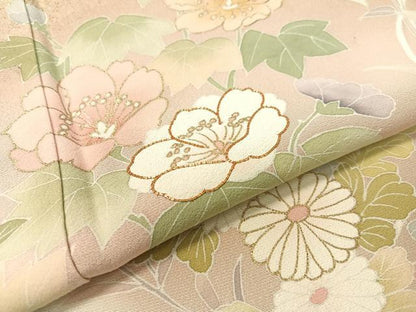 平和屋着物●訪問着　駒刺繍　重ね山花文　暈し染め　金彩　正絹　逸品　CABC9858vp