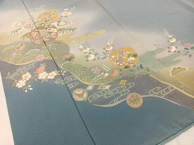 平和屋着物●訪問着　道長御所車花文　暈し染め　金彩　正絹　逸品　CABC9859vp