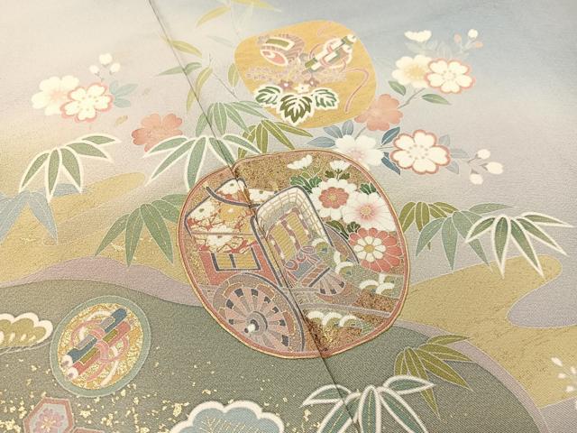 平和屋着物●訪問着　道長御所車花文　暈し染め　金彩　正絹　逸品　CABC9859vp