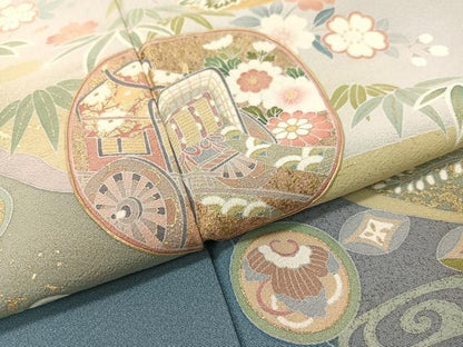 平和屋着物●訪問着　道長御所車花文　暈し染め　金彩　正絹　逸品　CABC9859vp