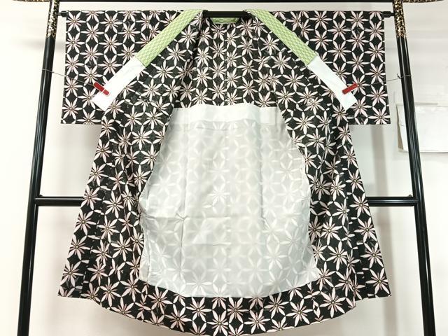 平和屋着物●長襦袢　無双仕立て　花尽くし　黒地　洗える着物　未使用　CABC9861vp
