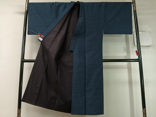 平和屋着物●男性　紬　アンサンブル　長襦袢セット　濃藍色　やまと誂製　正絹　逸品　CABC9873vp