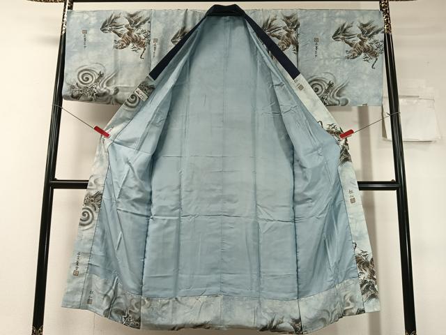 平和屋着物●男性　紬　アンサンブル　長襦袢セット　濃藍色　やまと誂製　正絹　逸品　CABC9873vp