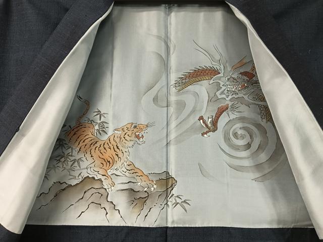 平和屋着物●男性　紬　アンサンブル　長襦袢セット　濃藍色　やまと誂製　正絹　逸品　CABC9873vp