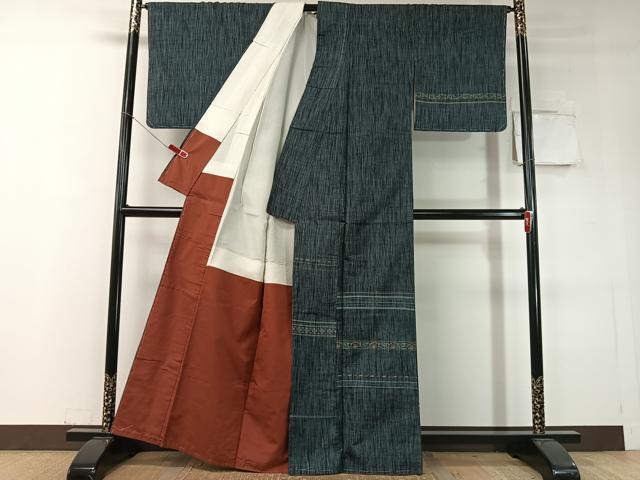 平和屋着物●訪問着　紬地　横段花文　正絹　逸品　未使用　CABC9874vp