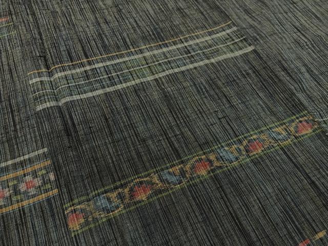 平和屋着物●訪問着　紬地　横段花文　正絹　逸品　未使用　CABC9874vp