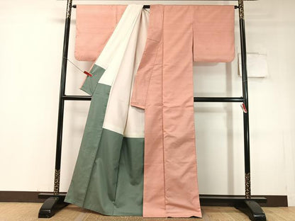 平和屋着物●紅花紬　米沢　霞文　正絹　逸品　CABC9875vp