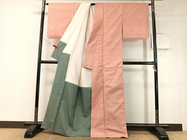 平和屋着物●紅花紬　米沢　霞文　正絹　逸品　CABC9875vp