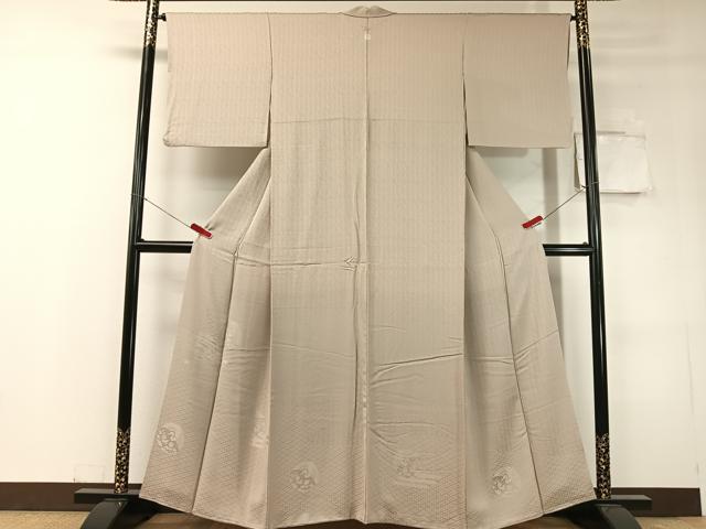 平和屋着物●無地絵羽訪問着　エ霞飛鶴花丸地紋　白橡色　さが美扱い　正絹　逸品　CABC9879vp