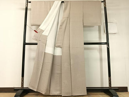 平和屋着物●無地絵羽訪問着　エ霞飛鶴花丸地紋　白橡色　さが美扱い　正絹　逸品　CABC9879vp