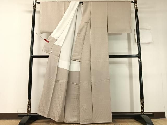平和屋着物●無地絵羽訪問着　エ霞飛鶴花丸地紋　白橡色　さが美扱い　正絹　逸品　CABC9879vp