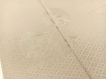平和屋着物●無地絵羽訪問着　エ霞飛鶴花丸地紋　白橡色　さが美扱い　正絹　逸品　CABC9879vp