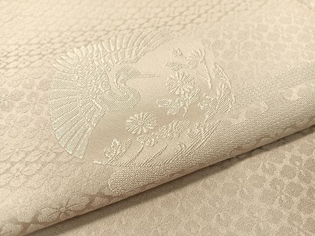 平和屋着物●無地絵羽訪問着　エ霞飛鶴花丸地紋　白橡色　さが美扱い　正絹　逸品　CABC9879vp