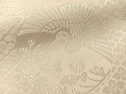 平和屋着物●無地絵羽訪問着　エ霞飛鶴花丸地紋　白橡色　さが美扱い　正絹　逸品　CABC9879vp