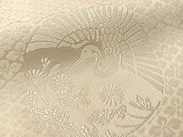 平和屋着物●無地絵羽訪問着　エ霞飛鶴花丸地紋　白橡色　さが美扱い　正絹　逸品　CABC9879vp