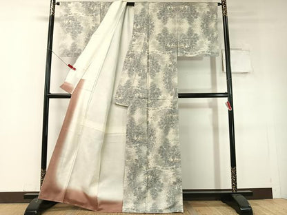 平和屋着物●都喜ヱ門　本場大島紬　白大島　藤絹織物謹製　9マルキ　総絣　樹林文　正絹　逸品　未使用　CABC9882vp