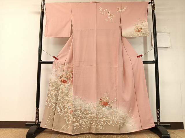 平和屋着物●訪問着　雪輪籬花文　暈し染め　金銀彩　正絹　逸品　未使用　CABC9886vp