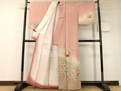 平和屋着物●訪問着　雪輪籬花文　暈し染め　金銀彩　正絹　逸品　未使用　CABC9886vp