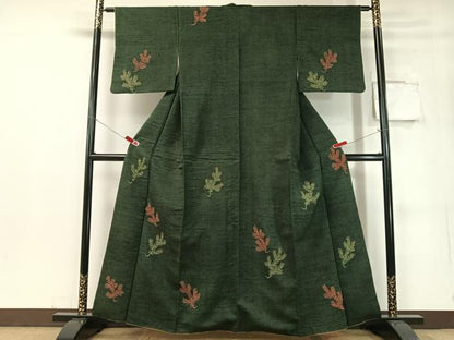 平和屋着物●訪問着　紬地　若松葉　正絹　逸品　CABC9898vp