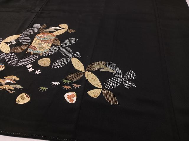 平和屋着物●豪華黒留袖　駒刺繍　貝桶七宝松竹梅　金彩　正絹　逸品　CABC9906vp
