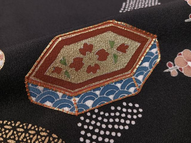 平和屋着物●豪華黒留袖　駒刺繍　貝桶七宝松竹梅　金彩　正絹　逸品　CABC9906vp