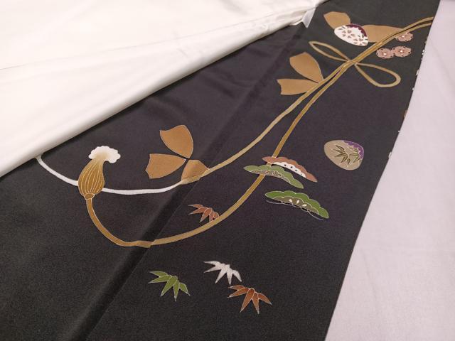 平和屋着物●豪華黒留袖　駒刺繍　貝桶七宝松竹梅　金彩　正絹　逸品　CABC9906vp