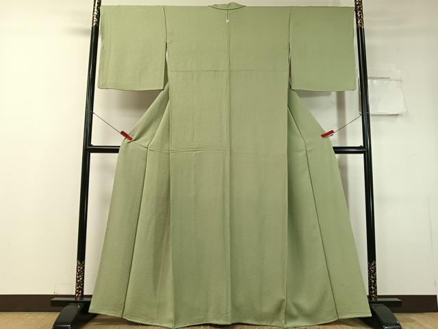 平和屋着物●上質な色無地　花唐草地紋　若葉色　正絹　逸品　CABC9911vp