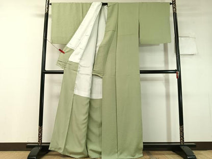 平和屋着物●上質な色無地　花唐草地紋　若葉色　正絹　逸品　CABC9911vp