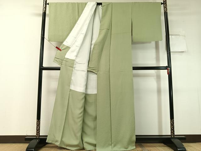 平和屋着物●上質な色無地　花唐草地紋　若葉色　正絹　逸品　CABC9911vp