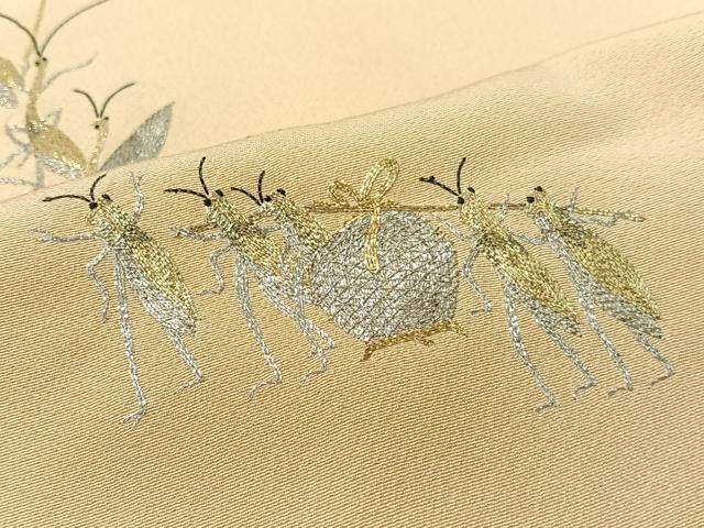平和屋着物●色留訪問着　総刺繍　駒刺繍　繍逸　虫　大名行列　金銀糸　仮絵羽　正絹　逸品　未使用　CABC9912vp