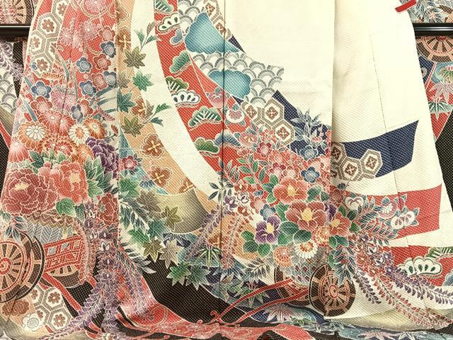 平和屋着物●名門　藤娘きぬたや・総絞り　振袖　束ね熨斗花車文　仮絵羽　逸品　未使用　CABC9913vp