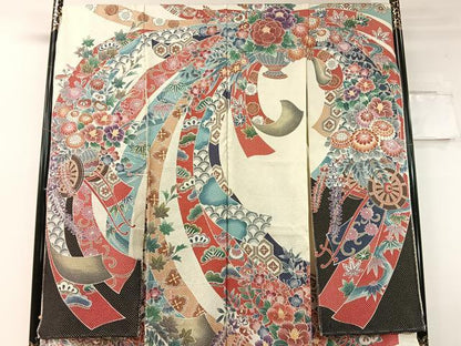 平和屋着物●名門　藤娘きぬたや・総絞り　振袖　束ね熨斗花車文　仮絵羽　逸品　未使用　CABC9913vp