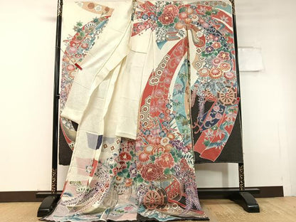 平和屋着物●名門　藤娘きぬたや・総絞り　振袖　束ね熨斗花車文　仮絵羽　逸品　未使用　CABC9913vp
