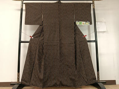 平和屋着物●結城紬　間道　証紙付き　正絹　逸品　未使用　CABC9916vp