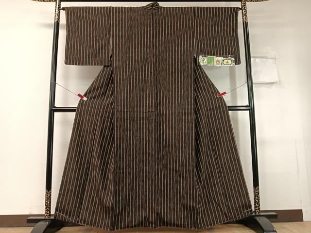 平和屋着物●結城紬　間道　証紙付き　正絹　逸品　未使用　CABC9916vp
